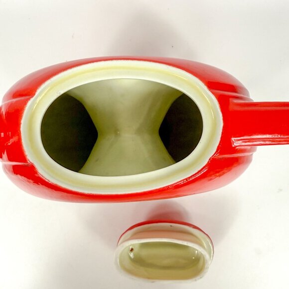 Vintage Hall China Chinese Red Donut Teapot Art Deco 3.11 6 READ - Picture 3 of 9